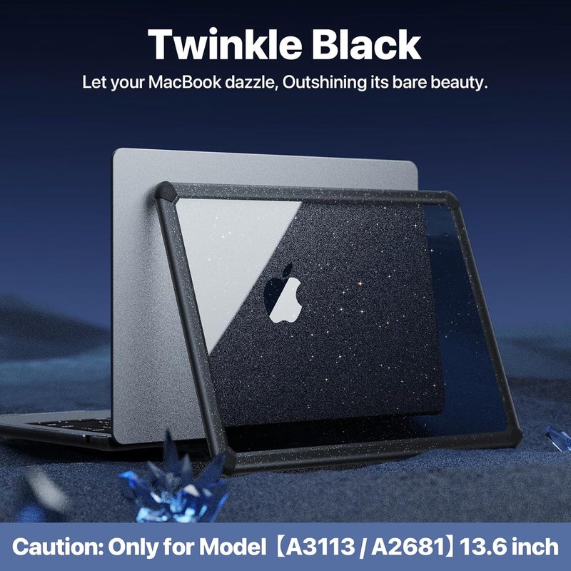 soonjet for MacBook Air 13.6 inch Case M4 M3 M2 2025 2024-2022, Model A3240 A3113 A2681 [Glitter ShockBumper] [Military Drop Protection] Hard Shell Cover for MacBook Air 13 inch Case - Twinkle Black - Image 4
